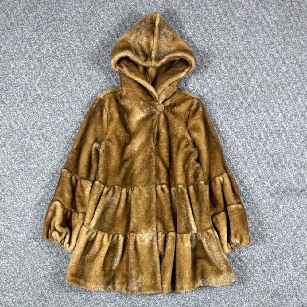 Jones New York Hooded Faux Fur Coat in Warm Brown